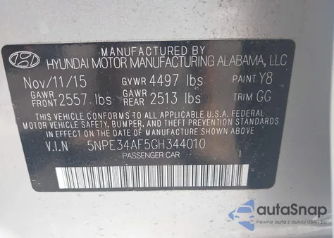 2016 Hyundai Sonata Sport из США, поврежденный, VIN 5NPE34AF5GH344010